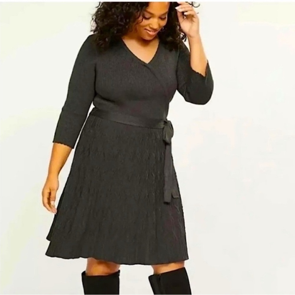Lane Bryant Gray Mock Wrap Sweater Dress Size 1X